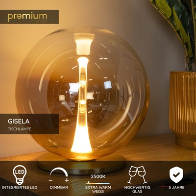Lucide GISELA - Tischlampe - Ø 30 cm - LED Dim. - 1x12W 2500K - Amber | Premium